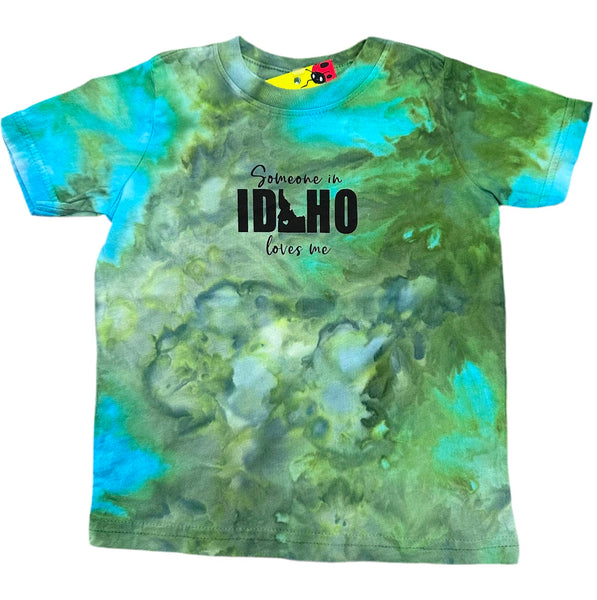 Ice Dyed Toddler Someone in Idaho Loves Me T-shirt, eco-friendly waterbased inks 2T-5T