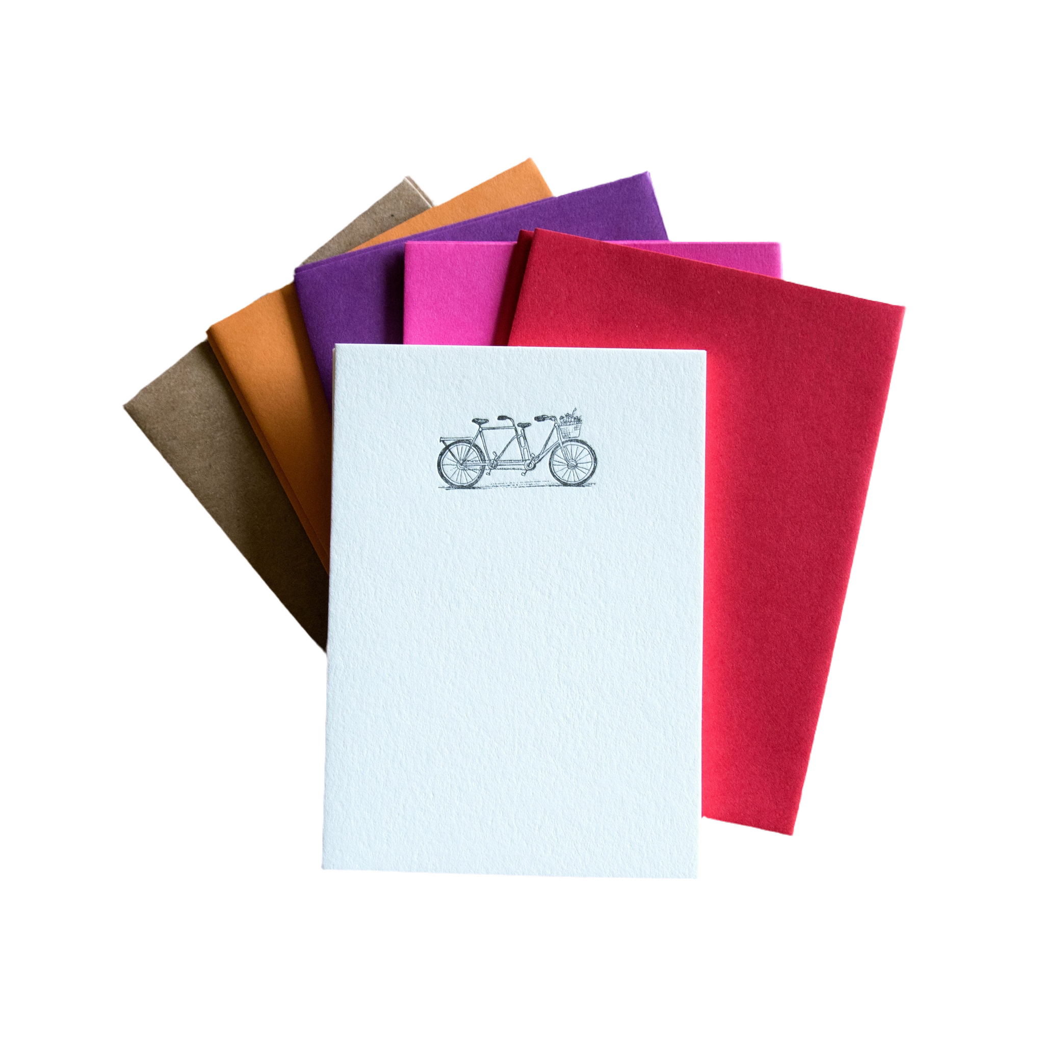 Love Tandem Bike Stationery Set, 10 pack, letterpress printed eco friendly.