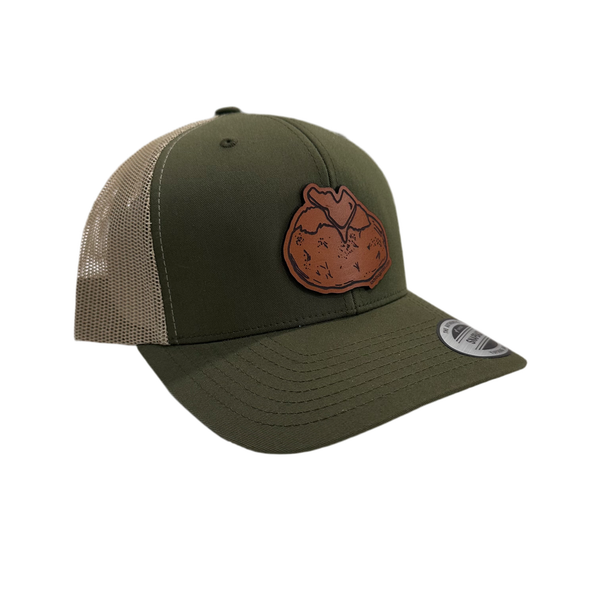 Idaho Spud Leather Patch Trucker Hat, Moss