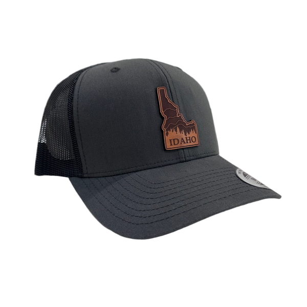 Idaho Mountain and Trees Leather Patch Adjustable Hat