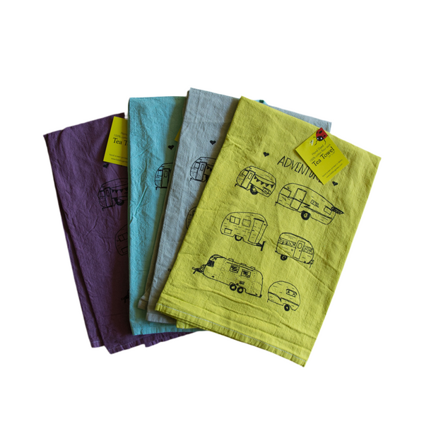 Dyed Vintage Campers Tea Towel, flour sack towel