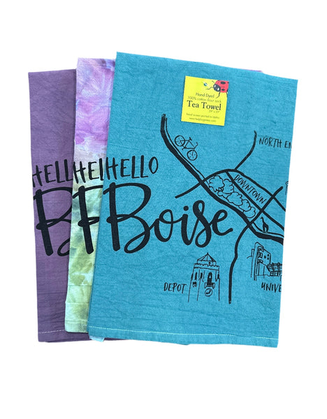 Dyed Boise Map Tea Towel, flour sack towel