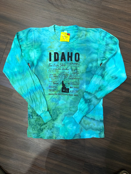 Ice Dyed Idaho Facts Long Sleeve Shirt, Adult Sizes