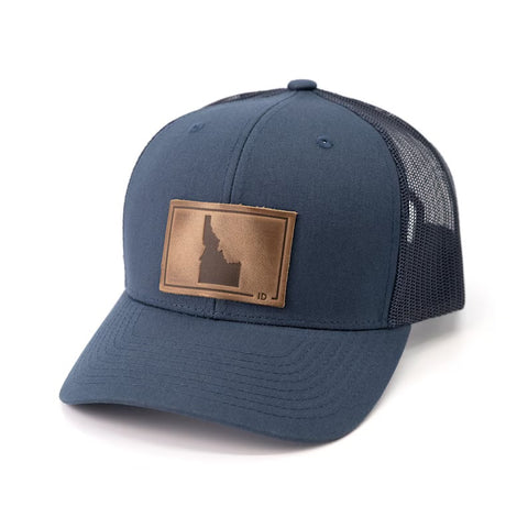 Idaho Silhouette Leather Patch Navy Blue Adjustable Hat