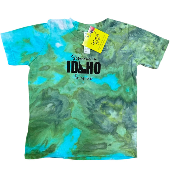 Ice Dyed Toddler Someone in Idaho Loves Me T-shirt, eco-friendly waterbased inks 2T-5T