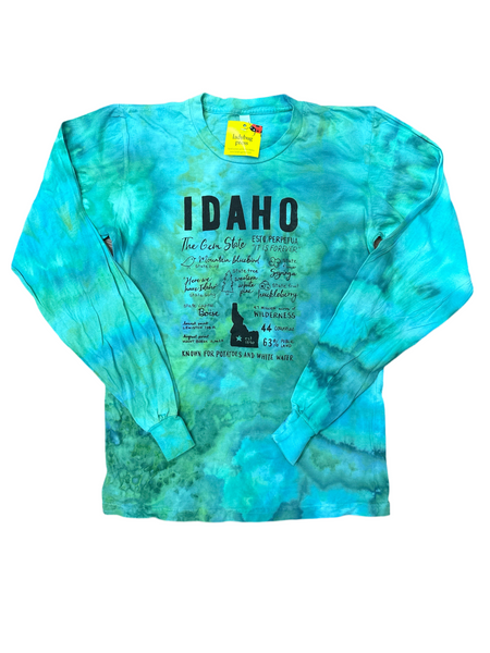 Ice Dyed Idaho Facts Long Sleeve Shirt, Adult Sizes