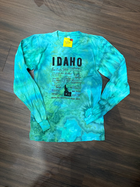 Ice Dyed Idaho Facts Long Sleeve Shirt, Adult Sizes