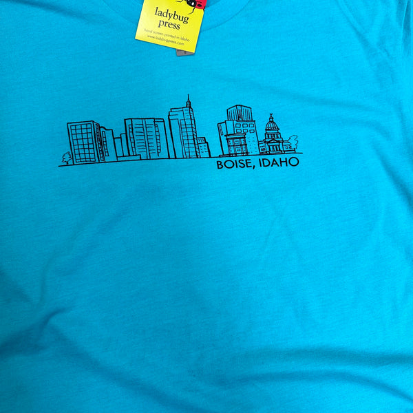 Boise Skyline T-shirt, Aqua eco-friendly waterbased inks