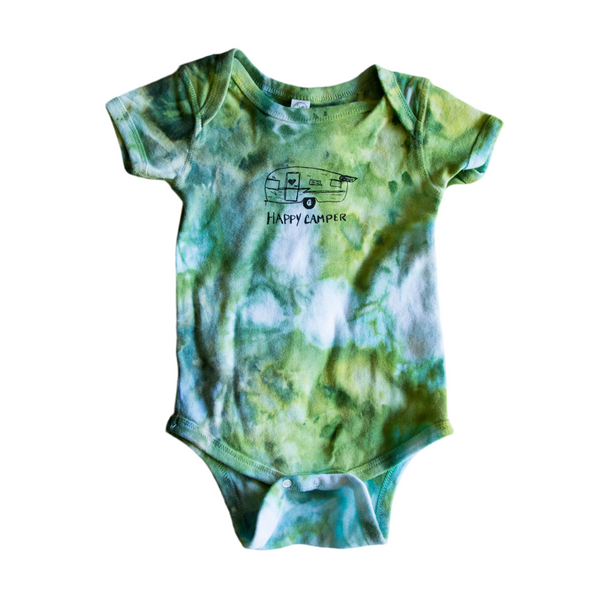 Happy Camper Onesie, Eco-friendly Water-based Inks Assorted Colors