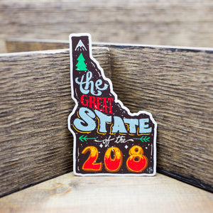 The Great State of 208 Sticker, Idaho Shaped. CDA