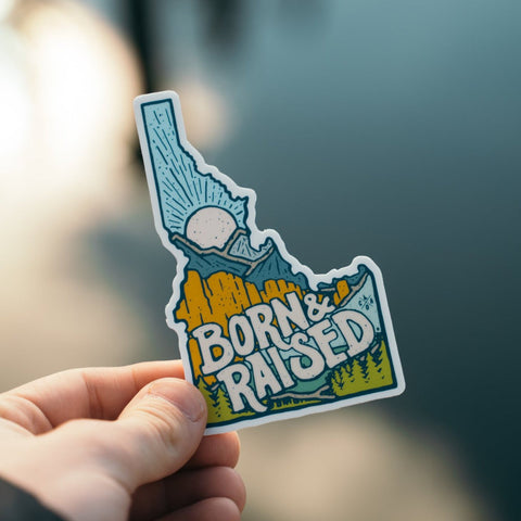 Born and Raised, Idaho Shaped Sticker. CDA