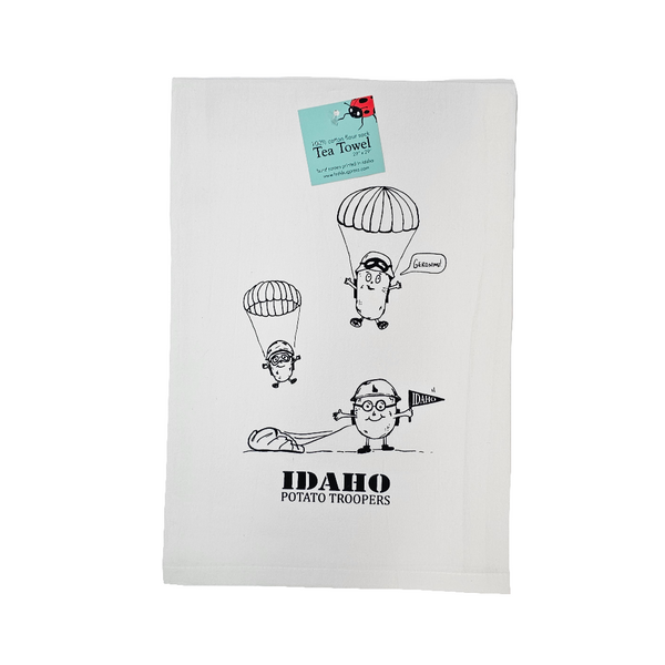 Idaho Potato Troopers Tea Towel, Hand drawn and Screen Printed flour sack towel