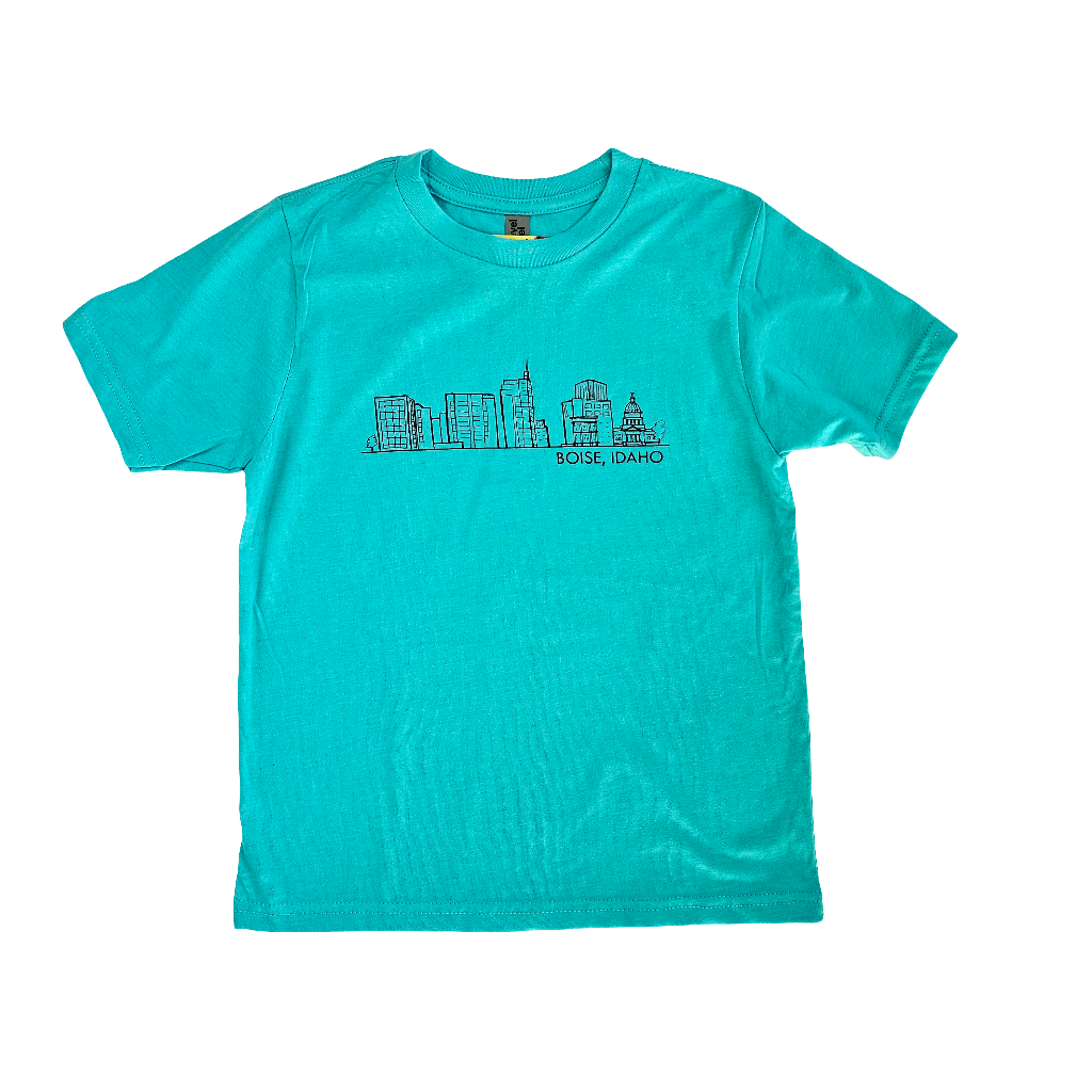 Youth Boise Skyline T-Shirt, Eco Friendly Water based inks