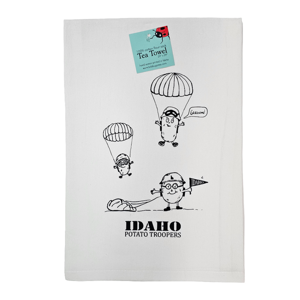 Idaho Potato Troopers Tea Towel, Hand drawn and Screen Printed flour sack towel